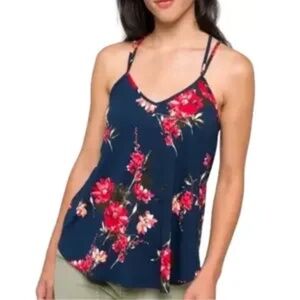 PAPERMOON Women’s size 1X navy floral criss-cross strappy cami top NWT